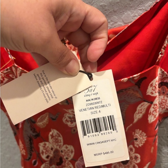 Cinq A Sept Avalyn Beaded Fringe Floral Print Charmeuse Minidress in Red Multi - Picture 5 of 5